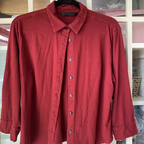 Eshakti burgundy knit Button-Down Blouse with 3/4 sleeves - Picture 5 of 5